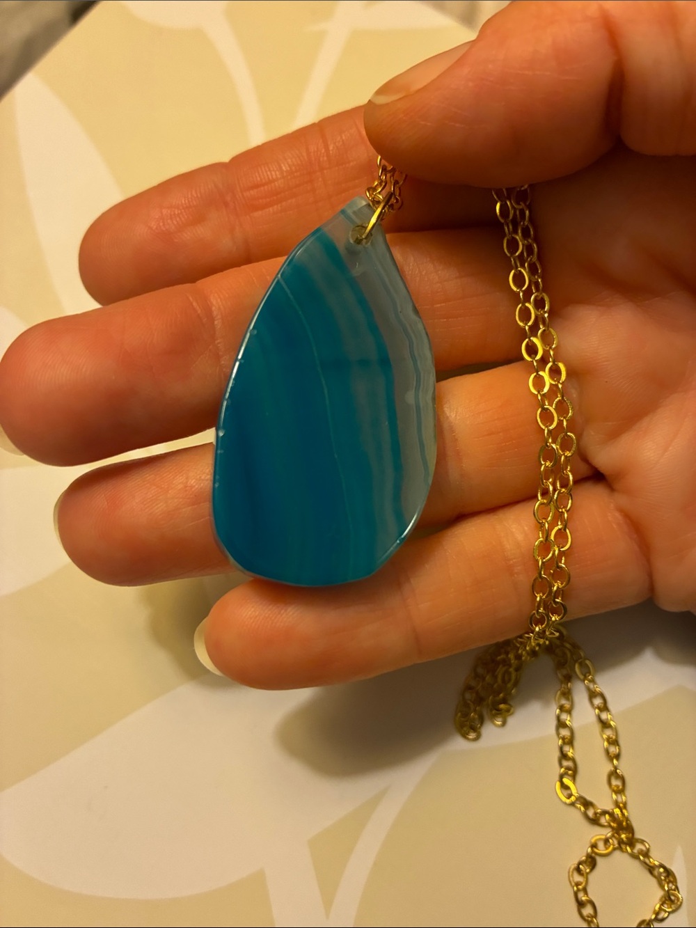 FREE WITH ANY PURCHASE Blue Agate Slice Pendant On 23” Chain